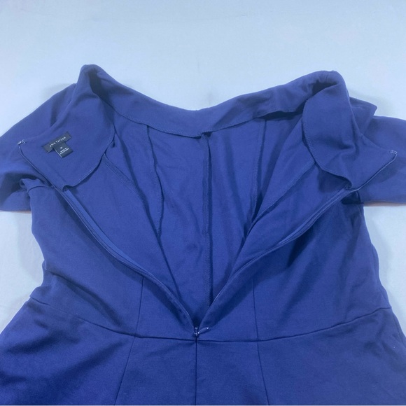 Ann Taylor A line Dress Women 10 stretch Blue Short Sleeve Crew neck Back Zipper - Picture 3 of 10